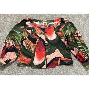 Farm Rio Women’s S Toucan Linen-blend Blouse Tropical Button Up